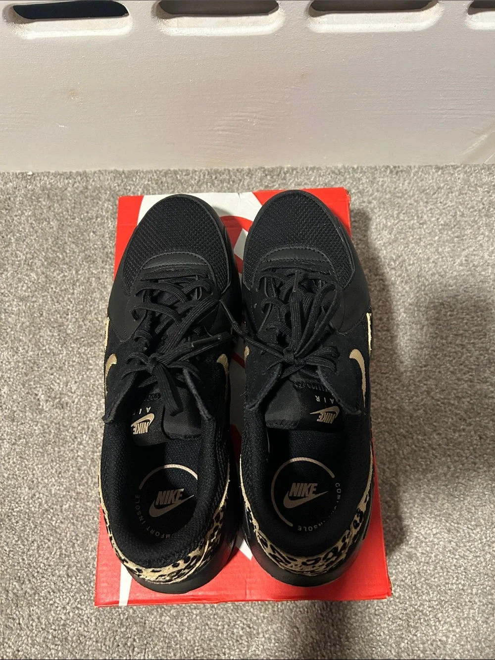 New Nike Air Max Excee Black Sneakers with Gold Swoosh & Leopard Print